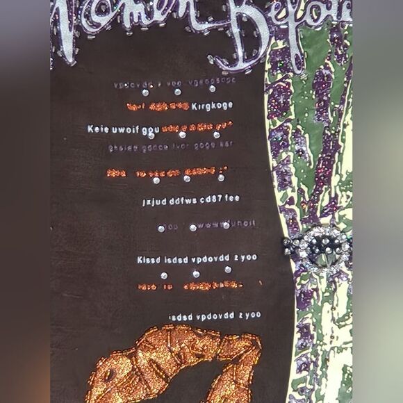 VTG PAOLO SANTINI M Brown Boot Print Beaded Sequin Turtleneck LSlv Women's Top - Picture 5 of 12